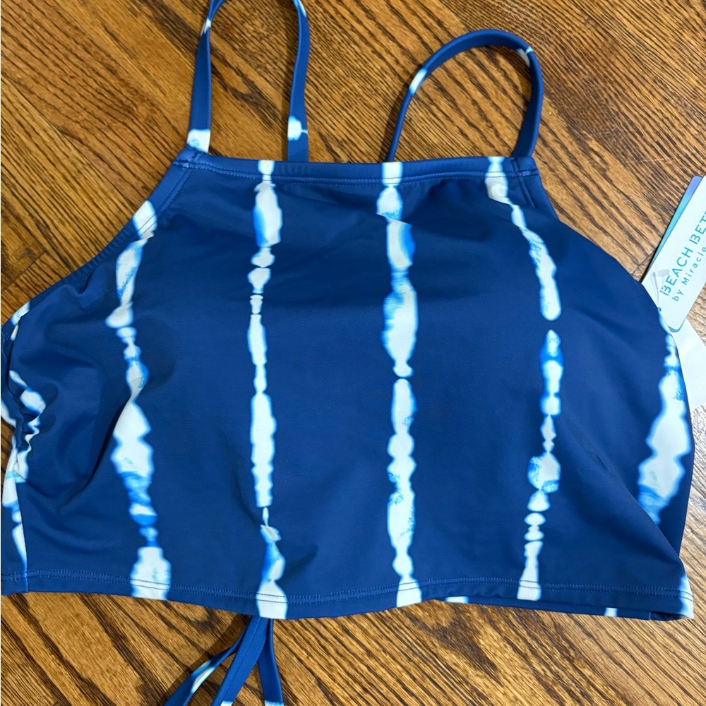 Beach Betty Women's Size 2X Longline Support Swim Top Tie Back Blue New top only